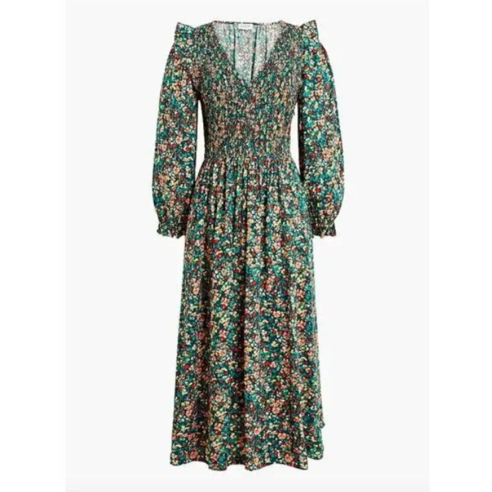 J. Crew V neck Smocked Floral Midi Dress Sโ